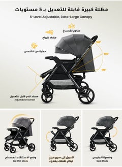 Aurlar Luxury Extra-Large Baby Stroller – High-View, Reversible, Quick Fold, UPF 50+ Canopy, 70KG Load (Premium Grey)  - Image 3