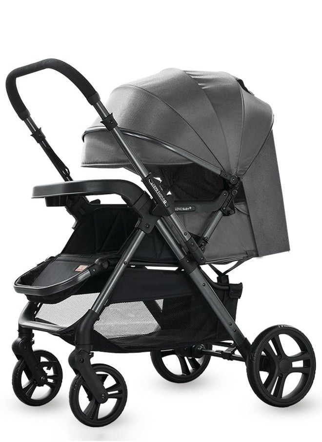 Aurlar Luxury Extra-Large Baby Stroller, Two-Way High-View Pushchair, Large Tray & Sleeping Basket, Smooth Big Wheels, Full-Cover Canopy, 70KG Load, for 0–6 Years Toddlers – Advanced Grey  - Image 1