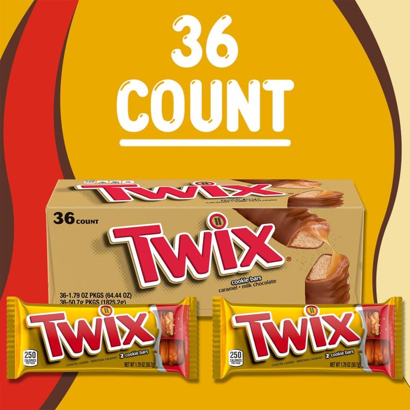 Twix حلوى شوكولاتة توكس بكميات كبيرة، مغلفة بشكل فردي، بحجم كامل، بار حلوى بسكويت بالشوكولاتة الكراميل، مثالية للوجبات الخفيفة، الحفلات، أكياس الهدايا، العطلات، علبة تحتوي على 36 قطعة - Image 4