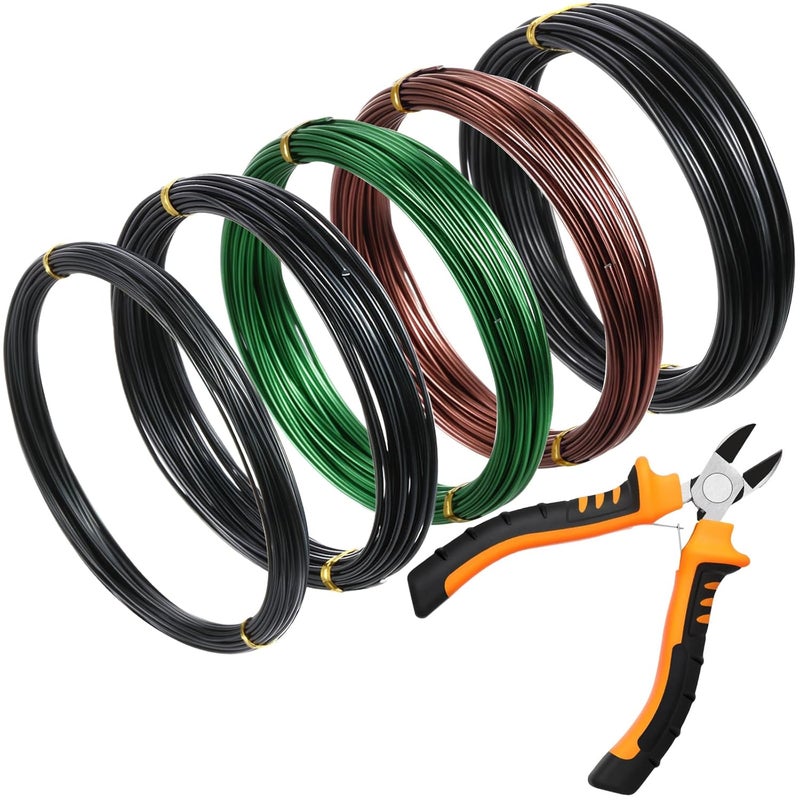 Mudder 5 Roll Aluminum Bonsai Training Wire Tree 160 Feet Total with Bonsai Wire Cutter Anodized Training for Holding Branches Small Trunks (Classic) - Image 1