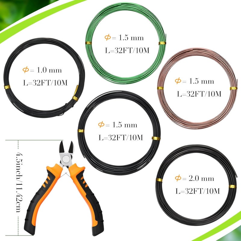 Mudder 5 Roll Aluminum Bonsai Training Wire Tree 160 Feet Total with Bonsai Wire Cutter Anodized Training for Holding Branches Small Trunks (Classic) - Image 2