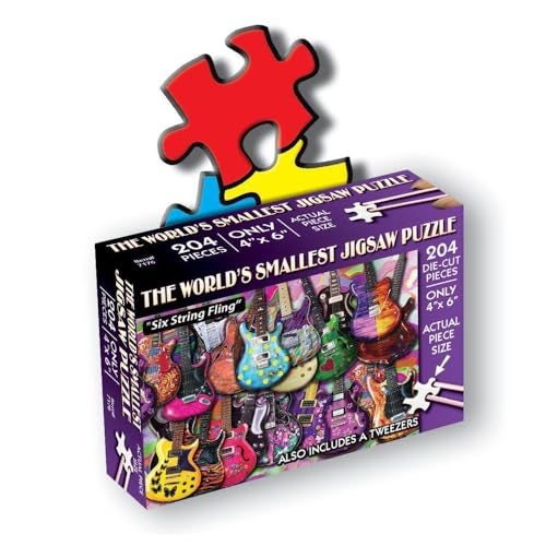 TDC Games World’s Smallest Jigsaw Puzzle, Six String Fling – Mini Puzzles, Small Challenging Travel Art Puzzle for Adults, 200+ Pieces, 6 x 4 inches - Image 1