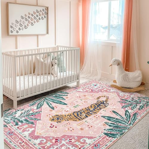 Aldopein Washable Hippie Rugs Boho Vintage Tropical Jungle 4x6 Area Rugs Accent Oriental Carpet for Bedroom Kitchen Dining Living Room Modern Indoor Entry Entrance Tribal Floor Rug - Image 2