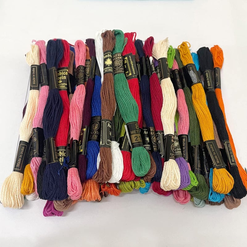 Embroiderymaterial Beginners Kit 3 Size Hoops with 50 Cotton Threads Sewing Needle Packet 2 pcs of Color Fabric, Head Pin Packet,4 Styles Pinned Design, Tracing Pen,Inch Tape & Cutter, Multicolor - Image 3