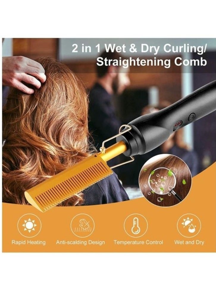 Generic High Heat Press Comb Mini Hair Straightener – Compact Hot Comb for Quick Styling | Gold/Black | Fast Heating Electric Comb for Smoothing, Straightening & Touch-Ups on Natural or Textured Hair - Image 3