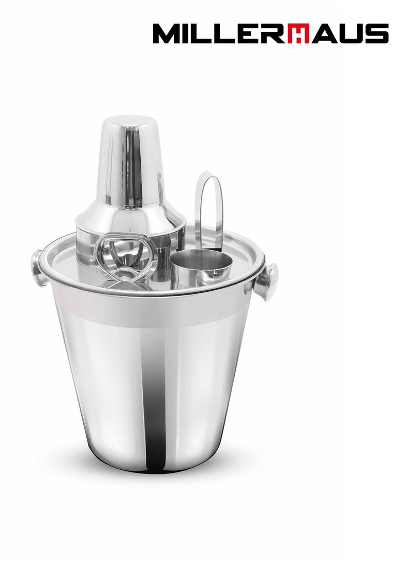 MILLERHAUS Millerhaus ICE BUCKET SET - ICE BUCKET, COCKTAIL SHAKER, TONG OPNER & JIGGER - Bar Accessories, Stainless Steel  - Image 1