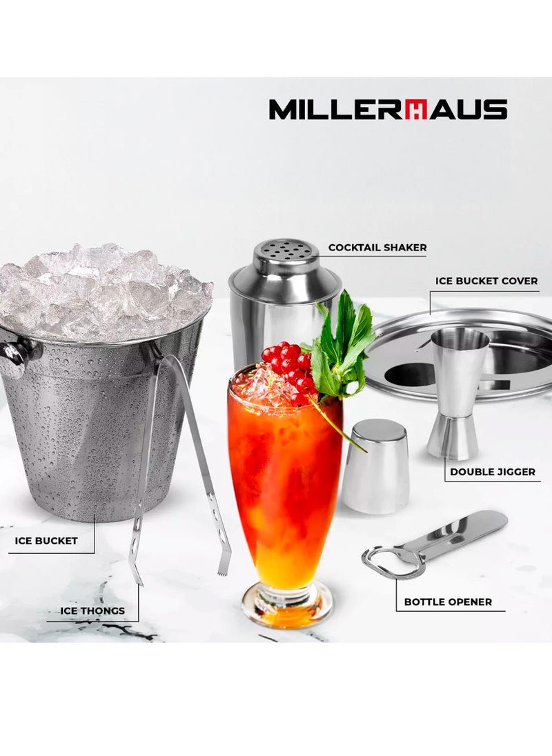 MILLERHAUS Millerhaus ICE BUCKET SET - ICE BUCKET, COCKTAIL SHAKER, TONG OPNER & JIGGER - Bar Accessories, Stainless Steel  - Image 2