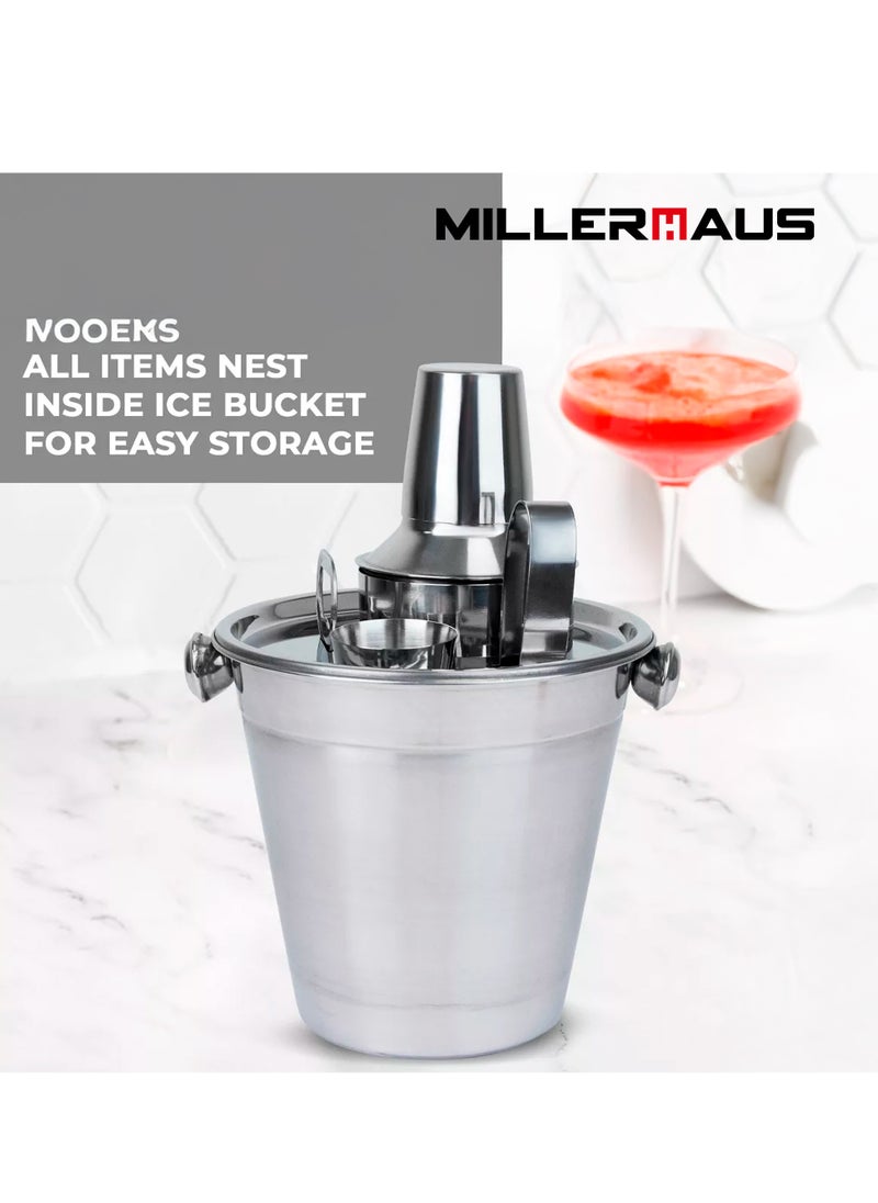 MILLERHAUS Millerhaus ICE BUCKET SET - ICE BUCKET, COCKTAIL SHAKER, TONG OPNER & JIGGER - Bar Accessories, Stainless Steel  - Image 3
