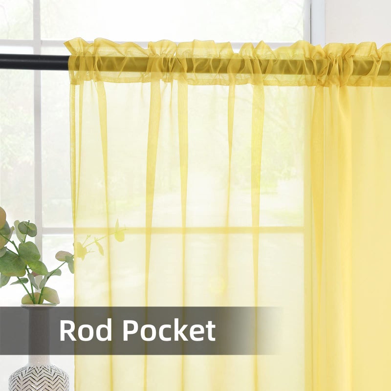youleyar Solid Sheer Rod Pocket Curtain Voile Draperies 2 Panels White Beige Black Grey Coffee 52 Inch Width 84 Inch Long 1 Pair for Kitchen Bedroom Children Living Room Yard (Yellow,52Wï½˜84L) - Image 3