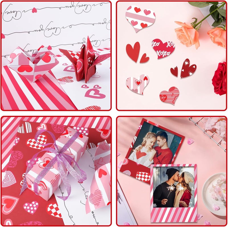 Konsait 24 Sheets Valentines Day Scrapbook Paper 12x12 Double Sided Decorative Cardstock Craft Paper for Card Making Anniversaries Pink Patterned Papers Red Origami Papers Valentine Scrapbook Supplies - Image 5