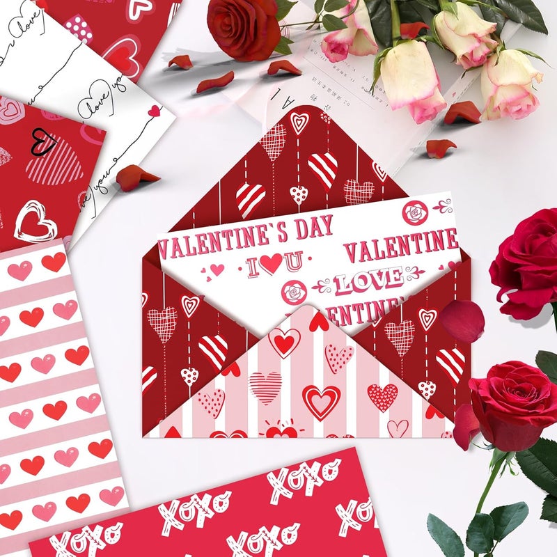 Konsait 24 Sheets Valentines Day Scrapbook Paper 12x12 Double Sided Decorative Cardstock Craft Paper for Card Making Anniversaries Pink Patterned Papers Red Origami Papers Valentine Scrapbook Supplies - Image 4