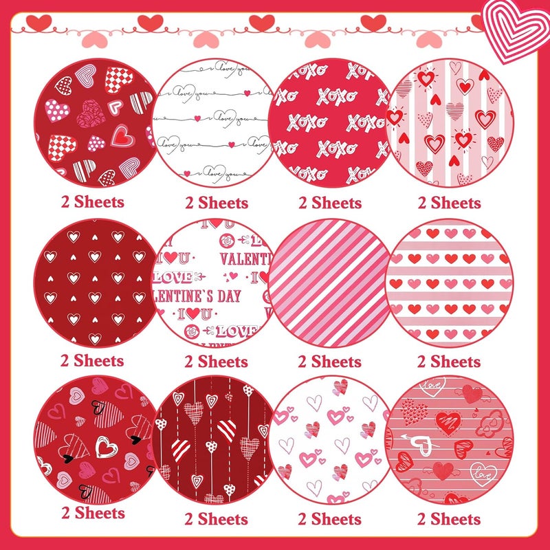 Konsait 24 Sheets Valentines Day Scrapbook Paper 12x12 Double Sided Decorative Cardstock Craft Paper for Card Making Anniversaries Pink Patterned Papers Red Origami Papers Valentine Scrapbook Supplies - Image 2