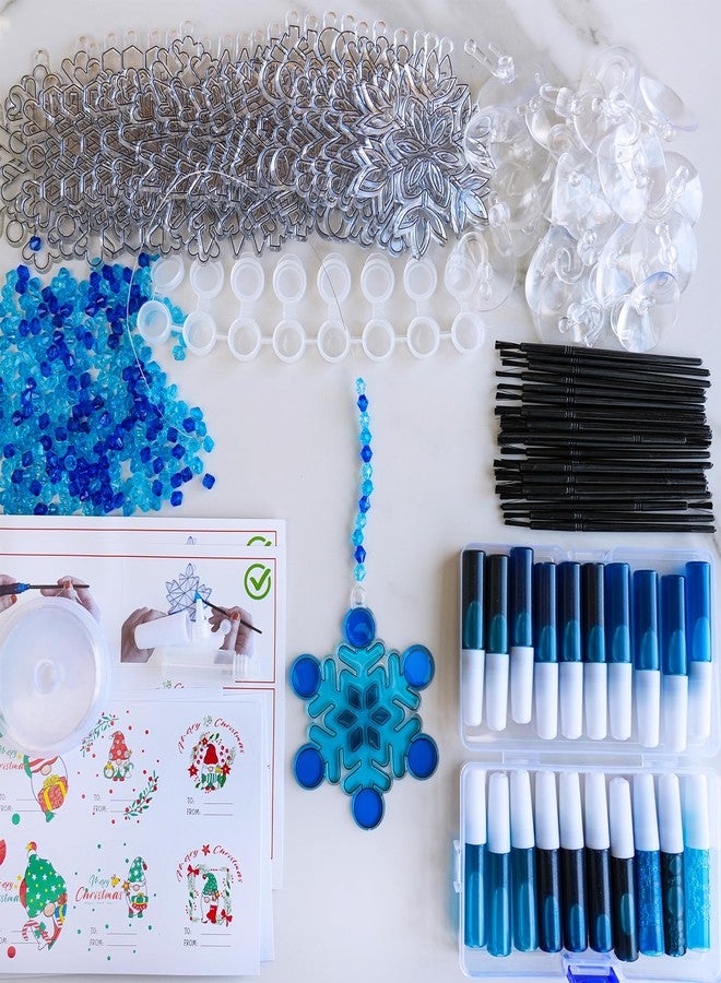 Winlyn 24 Sets Snowflake Suncatchers Ornaments Decorations DIY Window Paint Art Suncatchers Christmas Craft Kits Hanging Snowflake Sun Catchers for Kids Christmas Winter Home Classroom Party Activity - Image 3