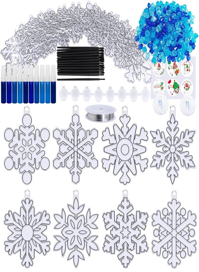 Winlyn 24 Sets Snowflake Suncatchers Ornaments Decorations DIY Window Paint Art Suncatchers Christmas Craft Kits Hanging Snowflake Sun Catchers for Kids Christmas Winter Home Classroom Party Activity - Image 2