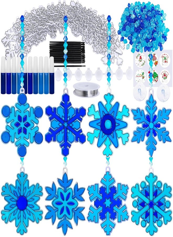Winlyn 24 Sets Snowflake Suncatchers Ornaments Decorations DIY Window Paint Art Suncatchers Christmas Craft Kits Hanging Snowflake Sun Catchers for Kids Christmas Winter Home Classroom Party Activity - Image 1
