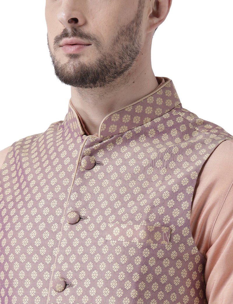 KISAH Kurta Pajama Set for Men with Modi Jacket – Ethnic Kurta for Man | Wedding Dress Set & Traditional Outfit, Peach Mauve, 44 - Image 5