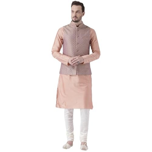 KISAH Kurta Pajama Set for Men with Modi Jacket – Ethnic Kurta for Man | Wedding Dress Set & Traditional Outfit, Peach Mauve, 44 - Image 1