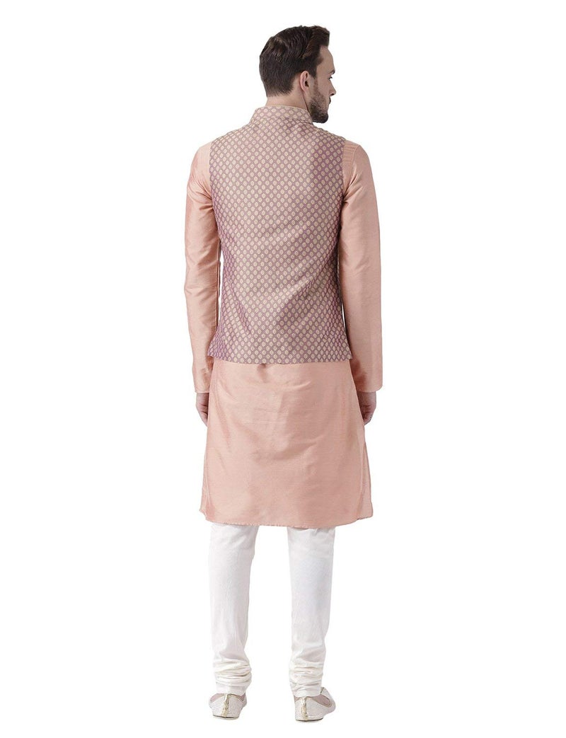 KISAH Kurta Pajama Set for Men with Modi Jacket – Ethnic Kurta for Man | Wedding Dress Set & Traditional Outfit, Peach Mauve, 44 - Image 2