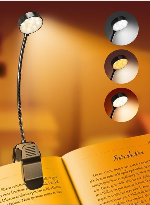 Rechargeable Book Reading Light, Adjustable Brightness, 3-Color Temperature,60 + Hours Running Time, Eye Care 12 Led Lights For Reading