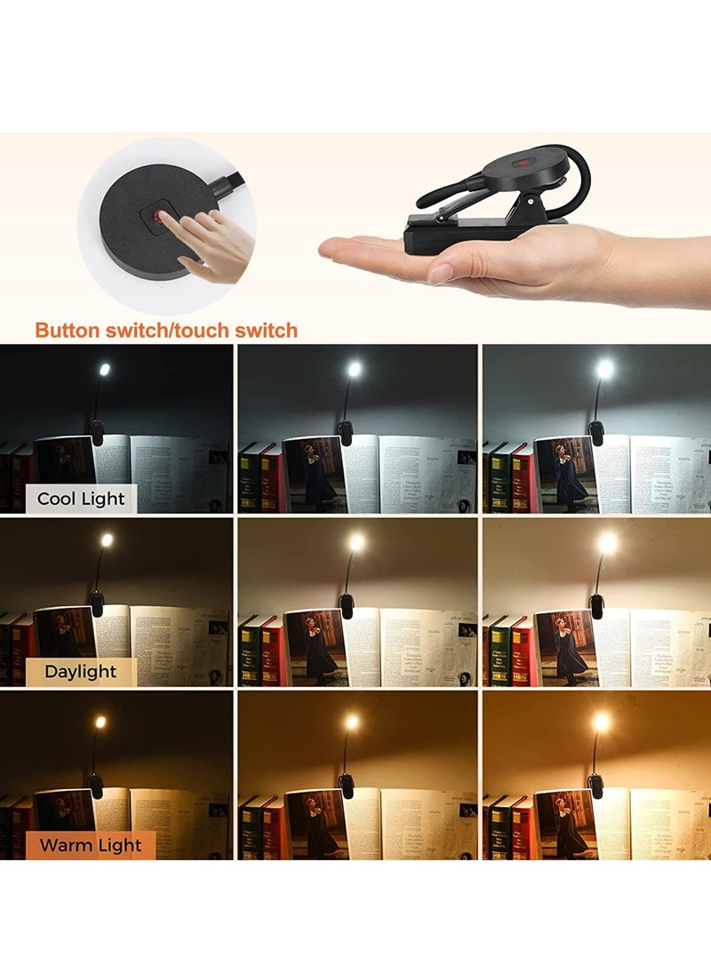 Rechargeable Book Reading Light, Adjustable Brightness, 3-Color Temperature,60 + Hours Running Time, Eye Care 12 Led Lights For Reading