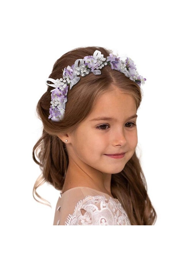 Campsis Ampsis Girls Headpiece Flower Headbands Rhinestone Crystal Communion Hair Accessories Bridal Birthday Photography Costume For Women And Girls(Purple) - Image 1