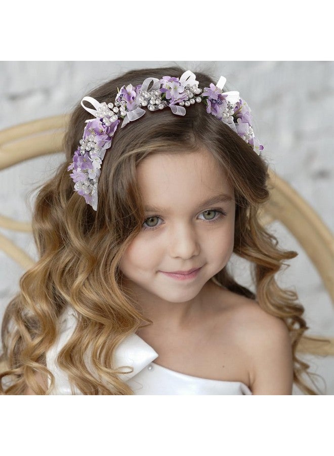 Campsis Ampsis Girls Headpiece Flower Headbands Rhinestone Crystal Communion Hair Accessories Bridal Birthday Photography Costume For Women And Girls(Purple) - Image 5