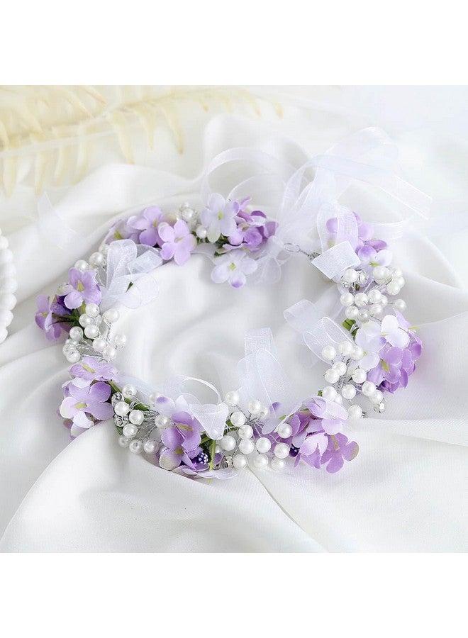 Campsis Ampsis Girls Headpiece Flower Headbands Rhinestone Crystal Communion Hair Accessories Bridal Birthday Photography Costume For Women And Girls(Purple) - Image 3