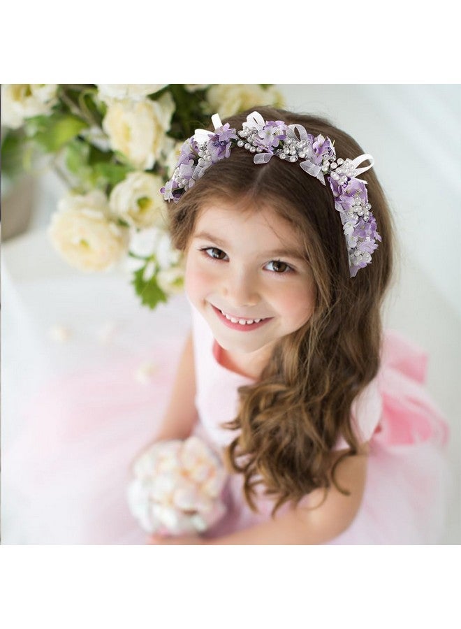 Campsis Ampsis Girls Headpiece Flower Headbands Rhinestone Crystal Communion Hair Accessories Bridal Birthday Photography Costume For Women And Girls(Purple) - Image 4