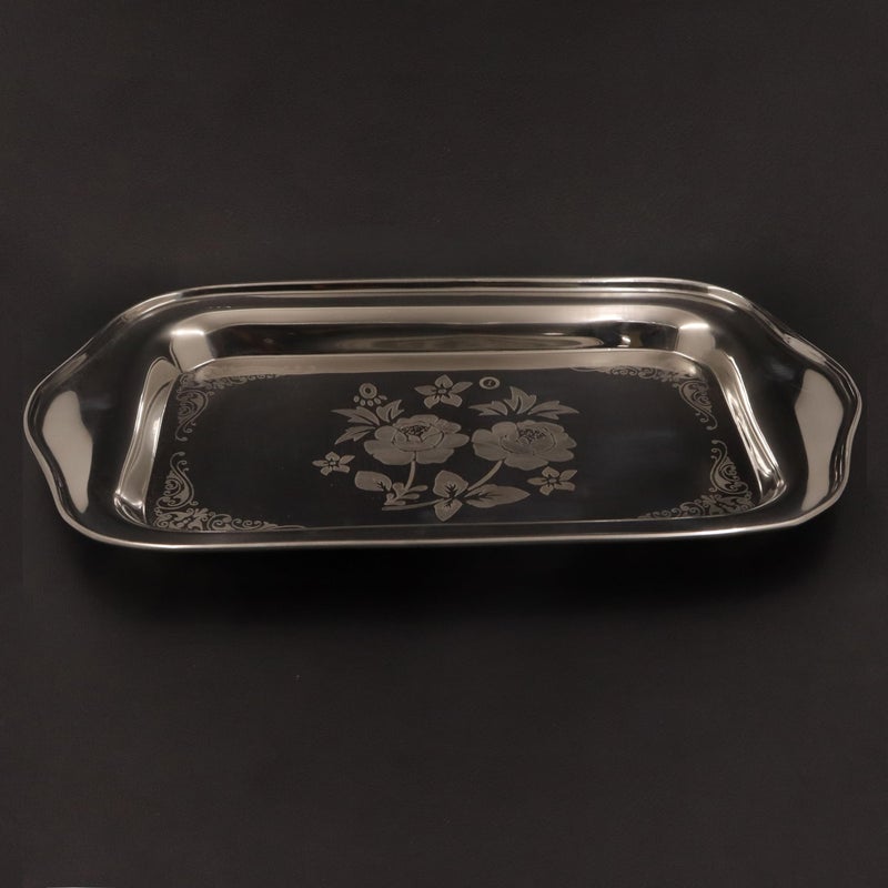Spillbox Stainless Steel Multipurpose Serving Tray| Poonam|SS Tray|Food Grade Material|Dinnerware |Mirror Finish[Length:45cm Weight:550gm]-Rose Tray Large - Image 1