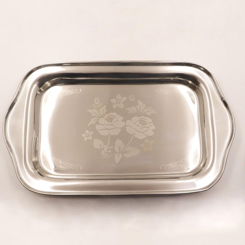 Spillbox Stainless Steel Multipurpose Serving Tray| Poonam|SS Tray|Food Grade Material|Dinnerware |Mirror Finish[Length:45cm Weight:550gm]-Rose Tray Large - Image 2