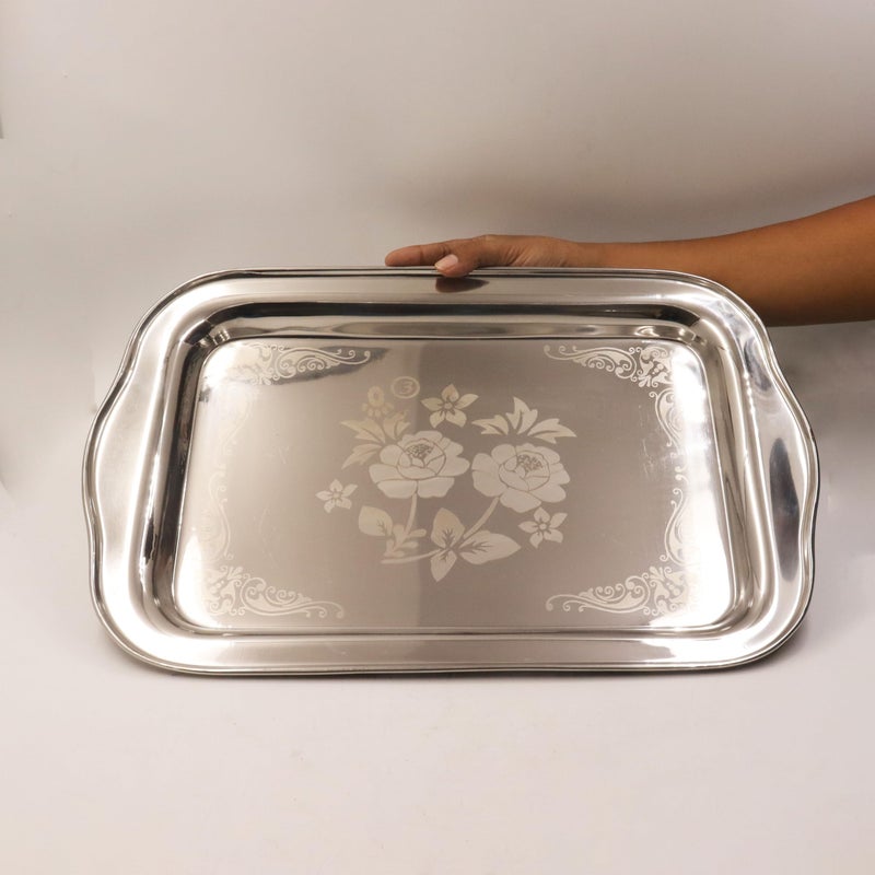 Spillbox Stainless Steel Multipurpose Serving Tray| Poonam|SS Tray|Food Grade Material|Dinnerware |Mirror Finish[Length:45cm Weight:550gm]-Rose Tray Large - Image 5