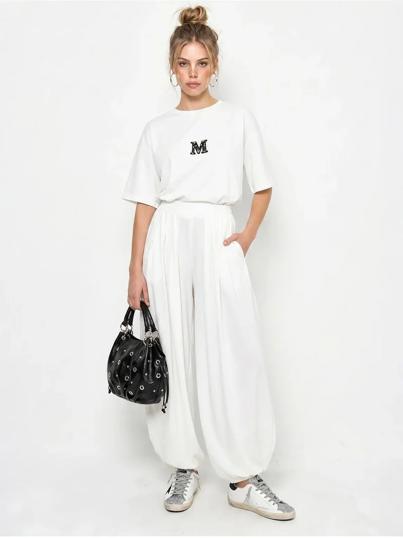 Bianco Lucci LUCCI Oversized Crew Neck T-shirt And Wide-leg Trouser Set