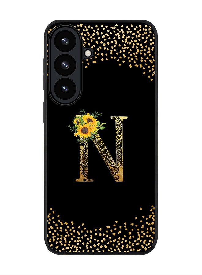 For Samsung Galaxy S26 Plus Case,Slim fit Camera Protection, Shockproof Thin Phone cover  - Custom Floral Monogram - N ( Black )