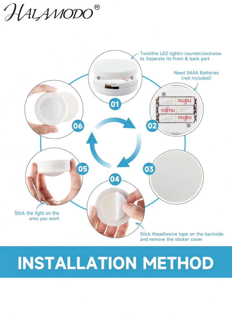 HALAMODO 6pcs LED Puck Lights Wireless 16 Color Changing LED Under Cabinet Lighting Closet Light Battery Powered Night Lights with Remote Control Dimmer & Timing Function - Image 5