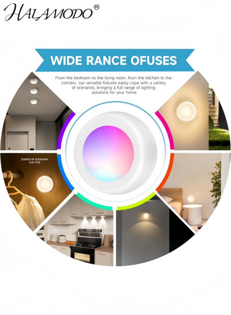 HALAMODO 6pcs LED Puck Lights Wireless 16 Color Changing LED Under Cabinet Lighting Closet Light Battery Powered Night Lights with Remote Control Dimmer & Timing Function - Image 4