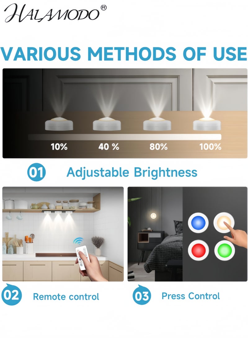 HALAMODO 6pcs LED Puck Lights Wireless 16 Color Changing LED Under Cabinet Lighting Closet Light Battery Powered Night Lights with Remote Control Dimmer & Timing Function - Image 3