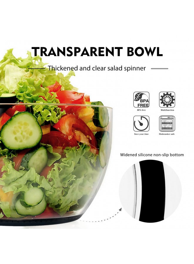 Ourokhome Ourokhome Salad Spinner Lettuce Dryer, One-handed Easy Press Large Vegetable Dryer Salad Mixer with Comfortable and Retractable Pusher and Brake Button for Greens, Herb, Berry, Fruits, 6.3 QT, Black  - Image 3