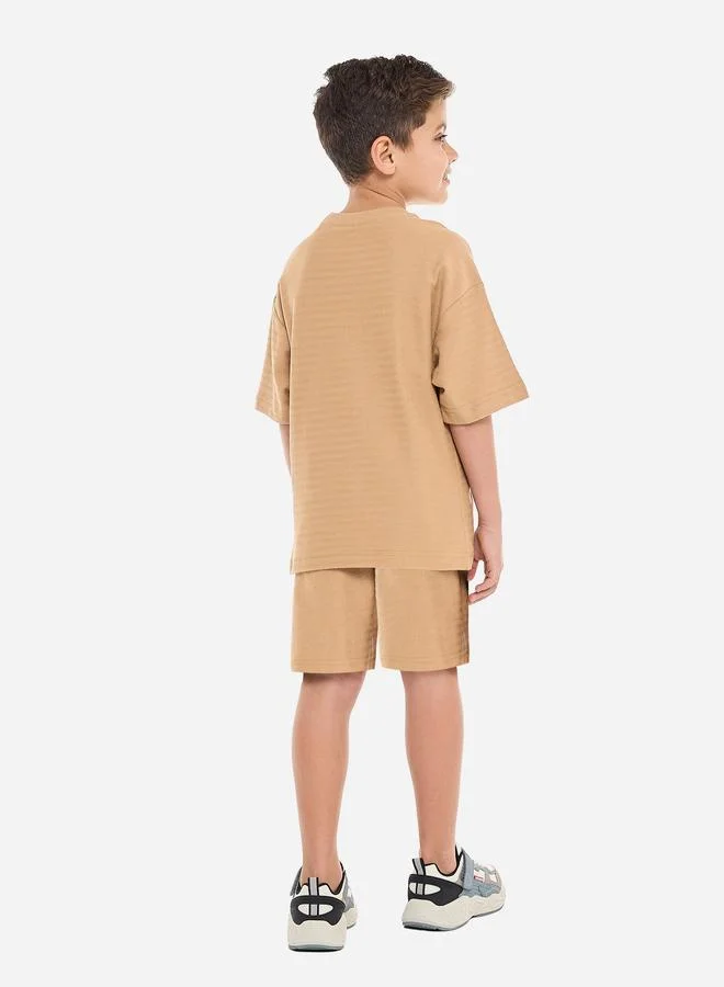 فكتور اند جين Victor And Jane Boys Brown Embroidered T-Shirt and Shorts Set