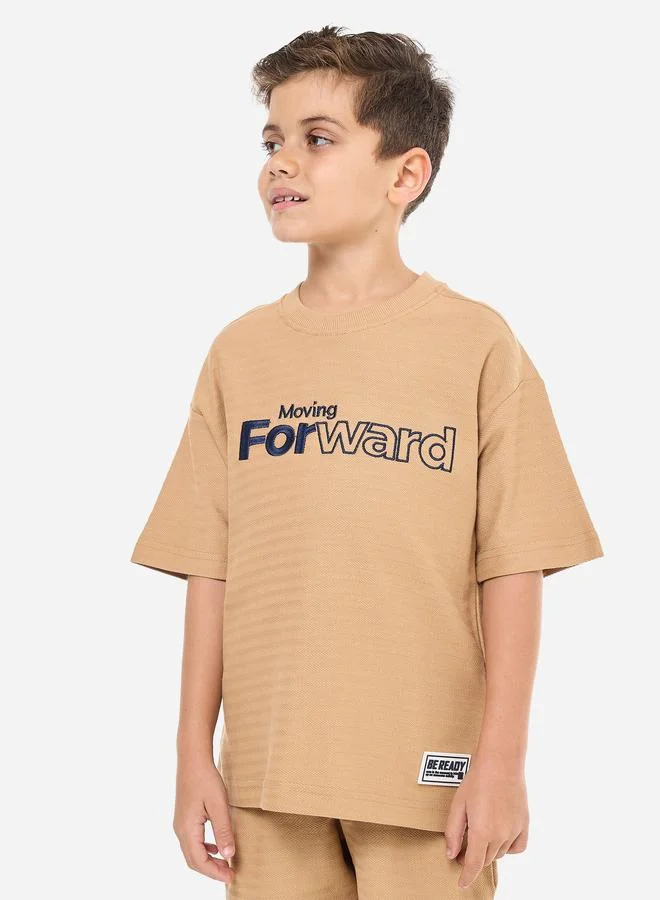 victor and jane Victor And Jane Boys Brown Embroidered T-Shirt and Shorts Set
