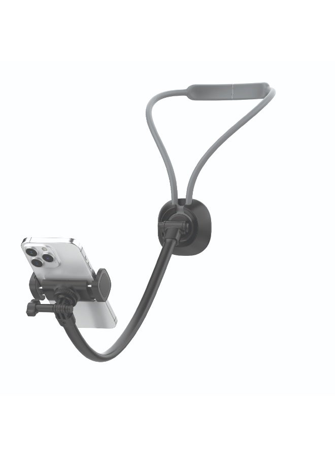 جرين ليون حامل رقبة مرن قابل للارتداء مع دوران 360 درجة ومطاط سيليكون ناعم / توافق واسع / مرن وسهل المشاهدة أثناء الحركة / سعة تحميل 500 جرام / مناسب للتدوين اليومي وتصوير السفر وركوب الدراجات والمشي لمسافات طويلة في الهواء الطلق - أسود - Image 1