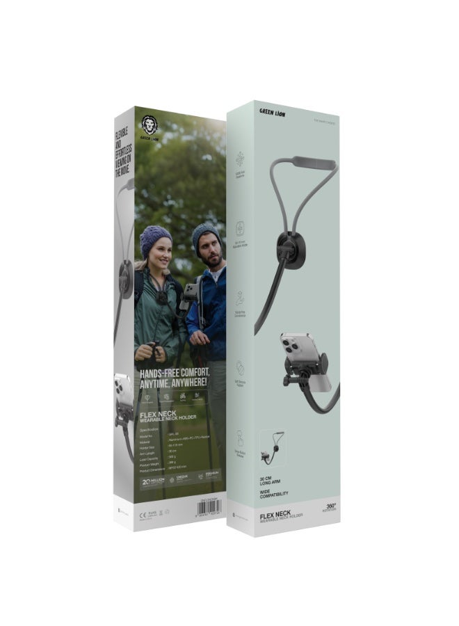 جرين ليون حامل رقبة مرن قابل للارتداء مع دوران 360 درجة ومطاط سيليكون ناعم / توافق واسع / مرن وسهل المشاهدة أثناء الحركة / سعة تحميل 500 جرام / مناسب للتدوين اليومي وتصوير السفر وركوب الدراجات والمشي لمسافات طويلة في الهواء الطلق - أسود - Image 3