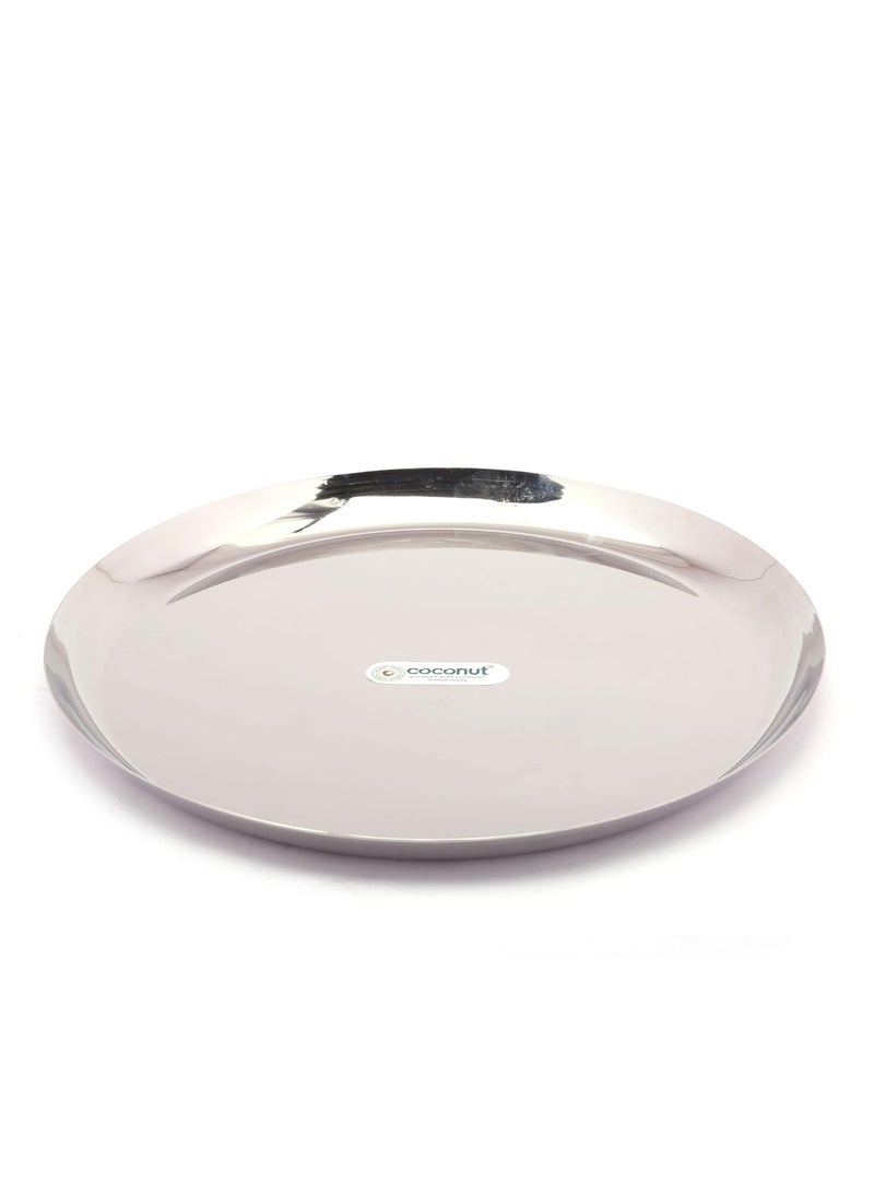 Coconut coconut Stainless Steel Plain Saffron Round Plates/Thali Diameter 22 Cms - 6 Units  - Image 3
