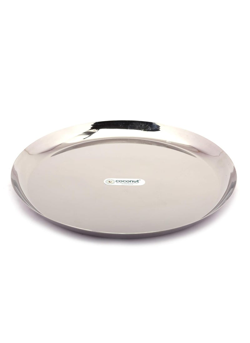 Coconut coconut Stainless Steel Plain Saffron Round Plates/Thali Diameter 22 Cms - 6 Units  - Image 2
