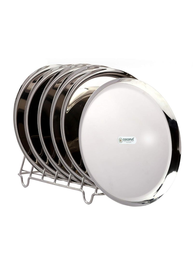 Coconut coconut Stainless Steel Plain Saffron Round Plates/Thali Diameter 22 Cms - 6 Units  - Image 1
