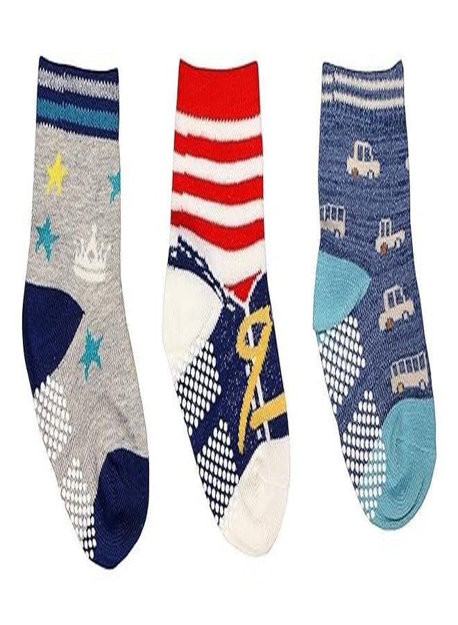 ASJAR Ramita Cotton Toddler Baby Boy Girl Non Slip Skid Ankle Socks Grips Crew Socks For 2-3 Years Infants Baby Children (Pack of 3, Multicolor) - Image 1
