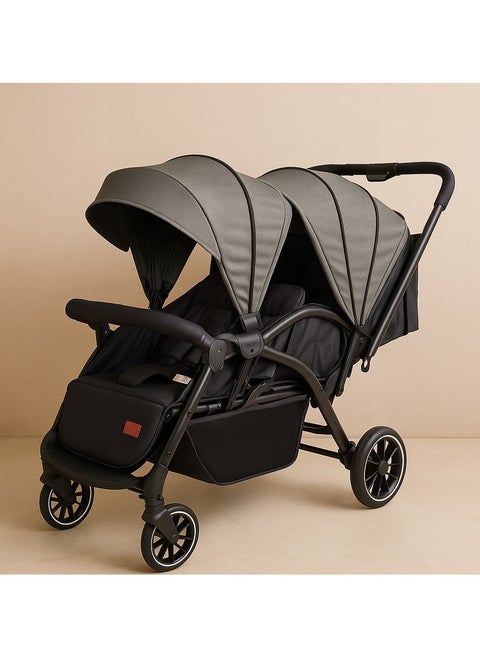 kidilo twins Stroller, Foldable Double Stroller Newborn and Toddler with Umbrella, with Storage Basket code (LB200) grey