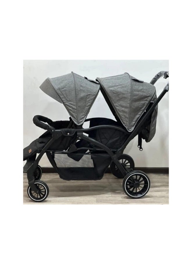 Kidilo kidilo twins Stroller, Foldable Double Stroller Newborn and Toddler with Umbrella, with Storage Basket code (LB200) grey  - Image 1