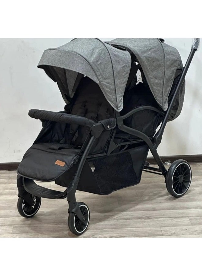Kidilo kidilo twins Stroller, Foldable Double Stroller Newborn and Toddler with Umbrella, with Storage Basket code (LB200) grey  - Image 2