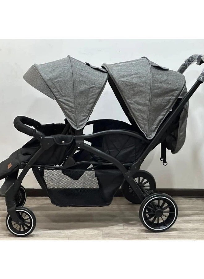Kidilo kidilo twins Stroller, Foldable Double Stroller Newborn and Toddler with Umbrella, with Storage Basket code (LB200) grey  - Image 3