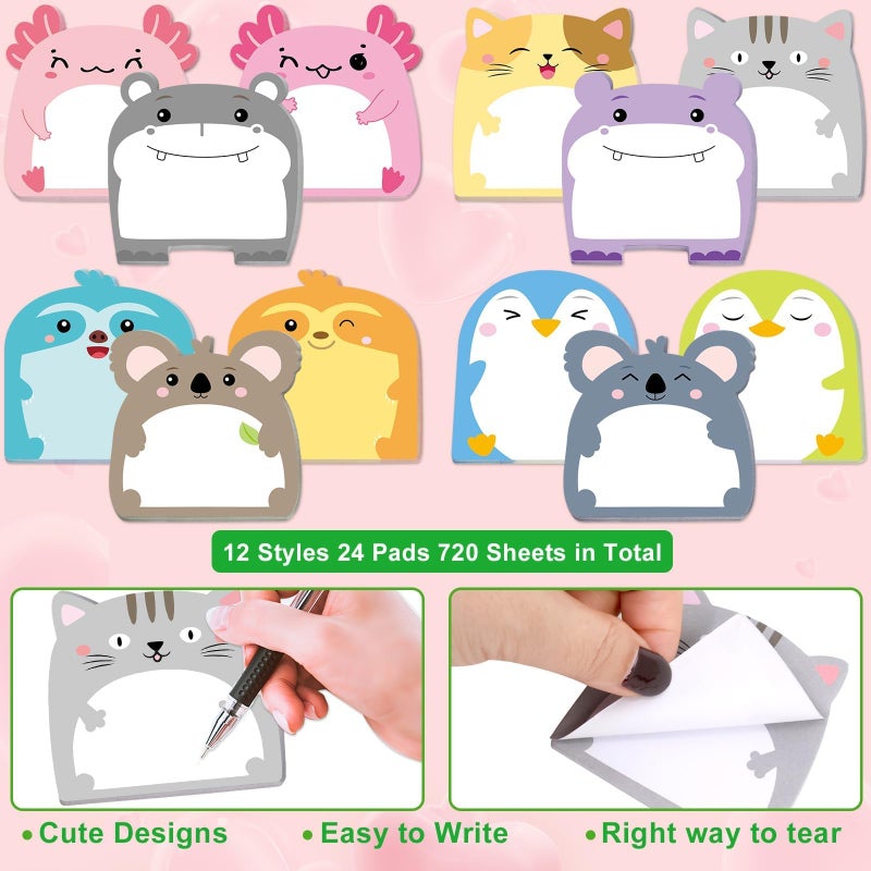 Fancy Land 24 Pads Cute Sticky Notes Animal Sticky Notes for Teachers Classrooms 720 Sheets Memo Pads Page Markers Flags Teacher Appreciation Valentine Gift Home Office School Supplies Cute - Image 3